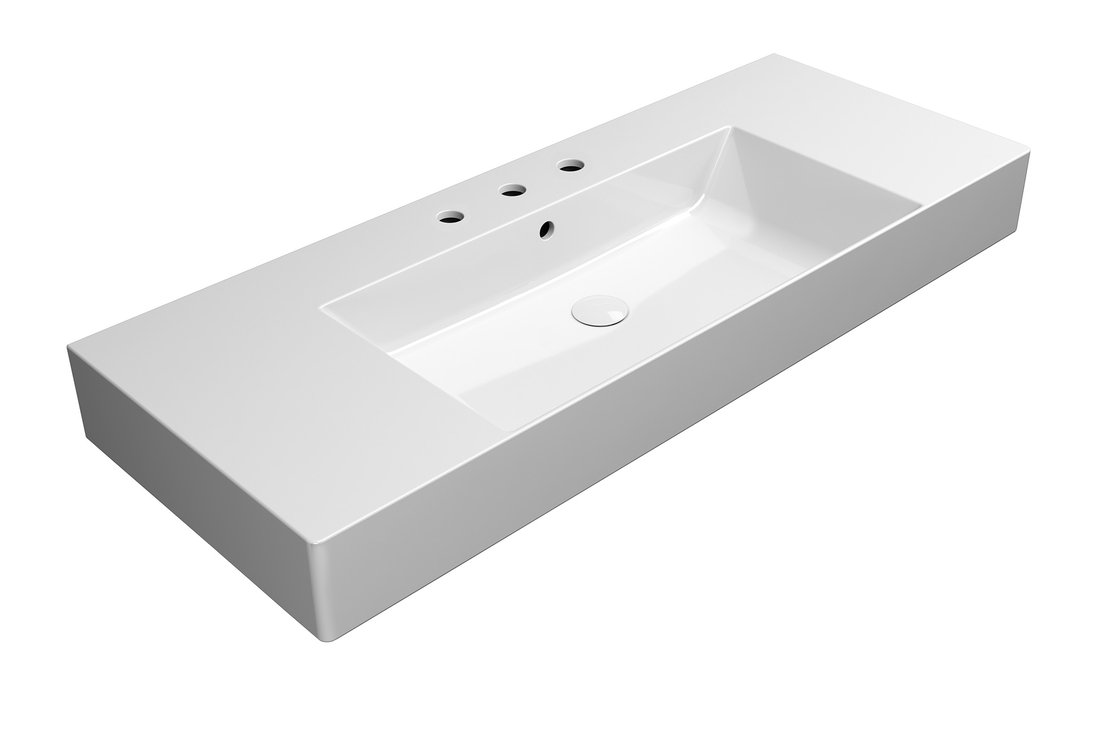 GSI KUBE X keramické umývadlo 120x47cm, s odkladacími plochami, brúsená spodná hrana, 3 otvory, biela ExtraGlaze 94529311