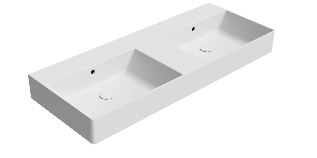 GSI KUBE X COLOR KUBE X keramické dvojumývadlo 120x47cm, brúsená spodná hrana, bez otvoru, biela mat 94259009