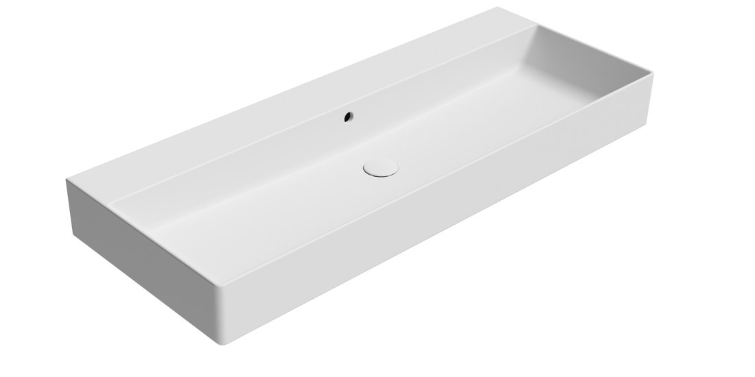 GSI KUBE X COLOR KUBE X keramické umývadlo 120x47cm, brúsená spodná hrana, bez otvoru, biela mat 94249009