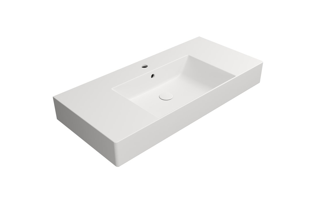 GSI KUBE X COLOR KUBE X keramické umývadlo 100x47cm, s odkladacími plochami, brúsená spodná hrana, biela mat 94519109