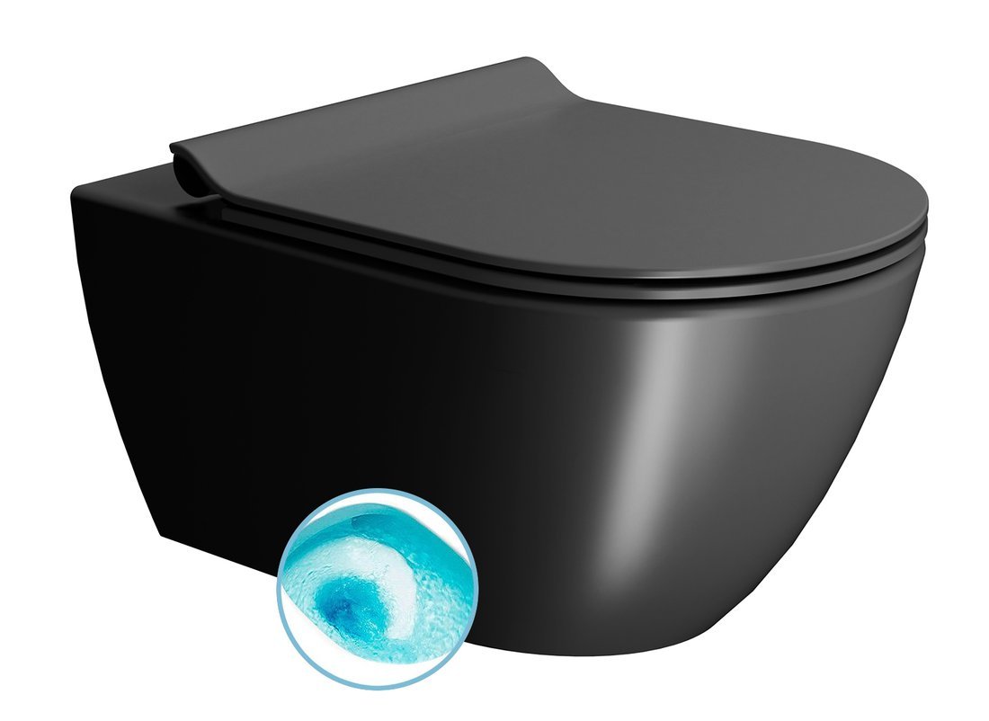 GSI PURA COLOR PURA závesná WC misa, Swirlflush, 36x55cm, čierna dual-mat 881526