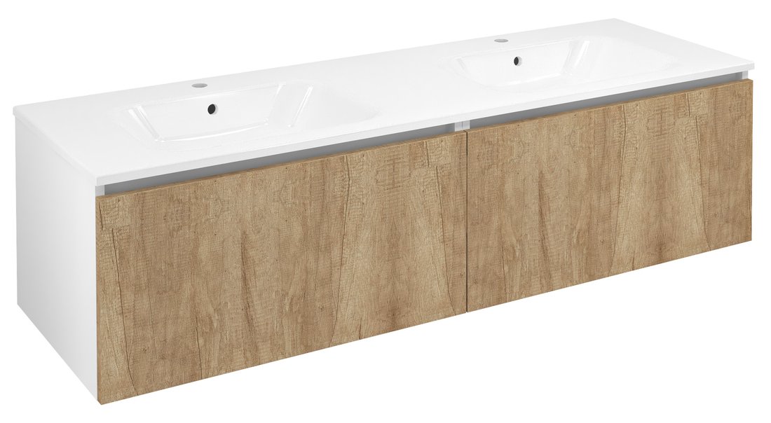 Sapho LOREA skrinka s dvojumývadlom 141x46x51,5cm (70+70cm), dub alabama/biela matná LE070-2231-02