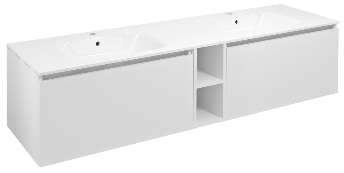 Sapho LOREA skrinka s dvojumývadlom 161x46x51,5cm (70+20+70cm), biela matná LE070-3131-07