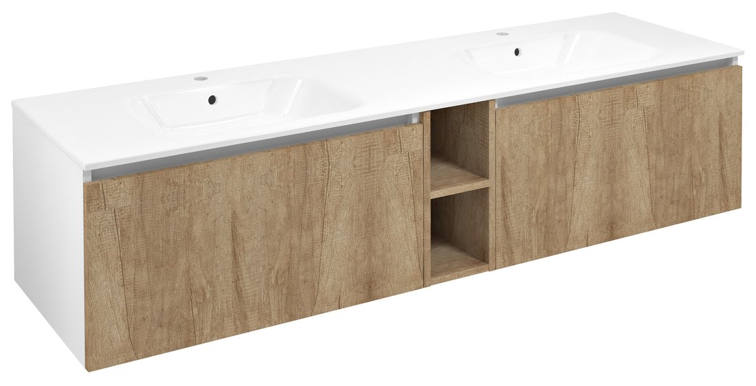 Sapho LOREA skrinka s dvojumývadlom 161x46x51,5cm (70+20+70cm), dub alabama/biela matná LE070-2231-09