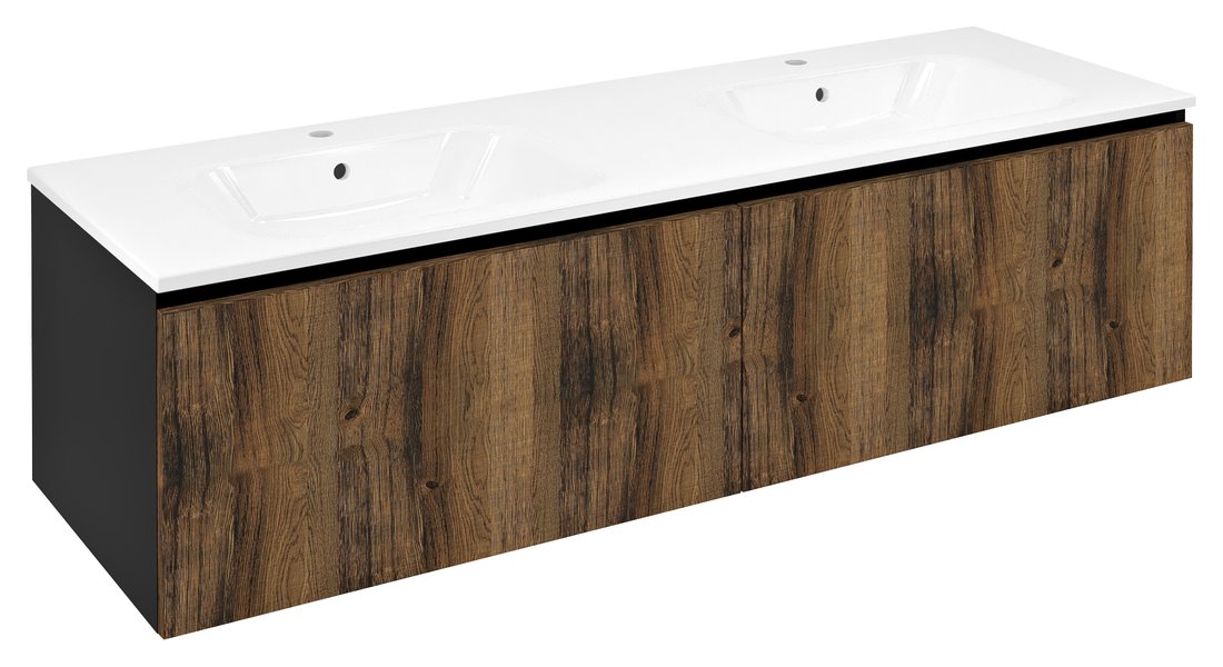 Sapho LOREA skrinka s dvojumývadlom 181x46x51,5cm (90+90cm), dub collingwood/čierna matná LE090-1935-03