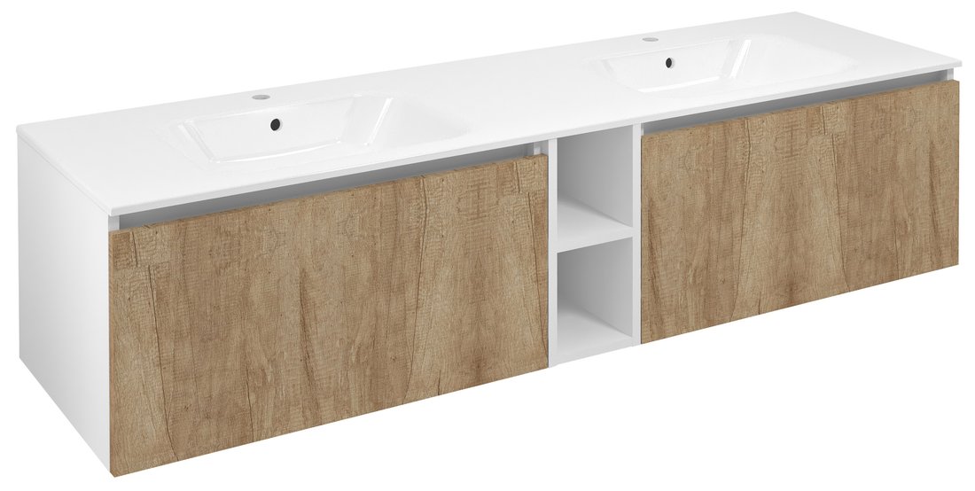 Sapho LOREA skrinka s dvojumývadlom 181x46x51,5cm (80+20+80cm), dub alabama/biela matná LE080-2231-05