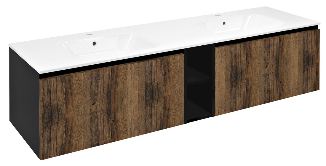 Sapho LOREA skrinka s dvojumývadlom 181x46x51,5cm (80+20+80cm), dub collingwood/čierna matná LE080-1935-07