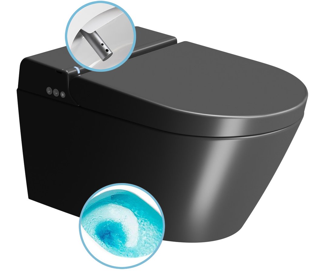 GSI WCLEAN závesné WC Swirlflush s integrovaným elektronickým bidetom, čierna dual-mat 7418K26