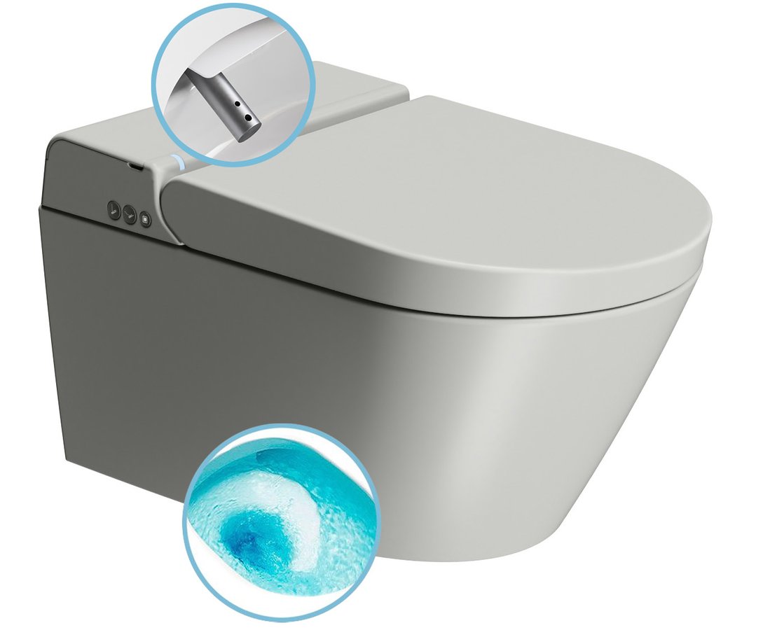GSI WCLEAN závesné WC Swirlflush s integrovaným elektronickým bidetom, cenere dual-mat 7418K17