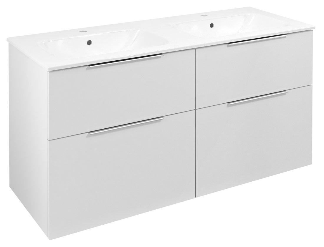 Sapho CIRASA umývadlová skrinka s dvojitým umývadlom 121x66x46cm, biela lesk CR121-3030-21