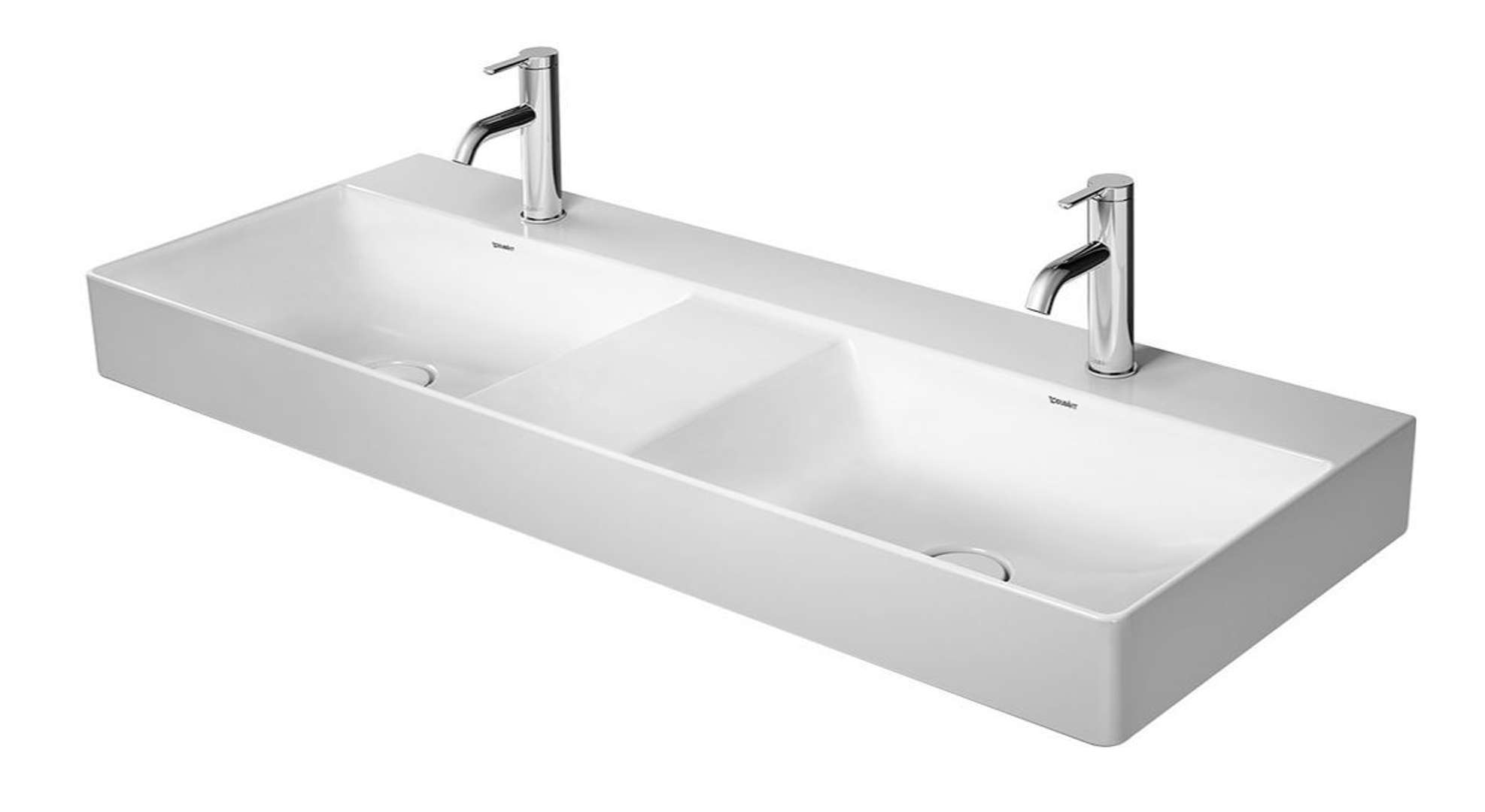Duravit DuraSquare Dvojumývadlo nábytkové, 120x47 cm, bez prepadu, 2 otvory na batérie, DuraCeram, WonderGliss, biela 23531200711