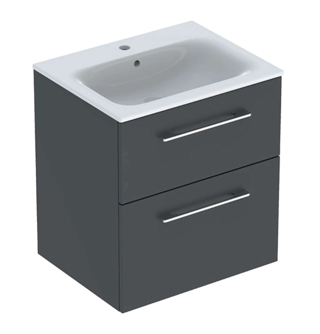Geberit Selnova Square Umývadlová skrinka 64x59x48 cm, s umývadlom, 2 zásuvky, lávová mat 501.237.00.1