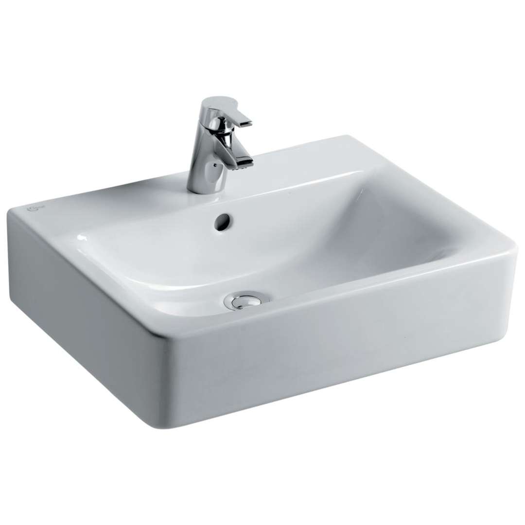 Ideal Standard Connect Umývadlo Cube, 55x46x18 cm, s prepadom, otvor na batériu, s Ideal Plus, biela E7139MA