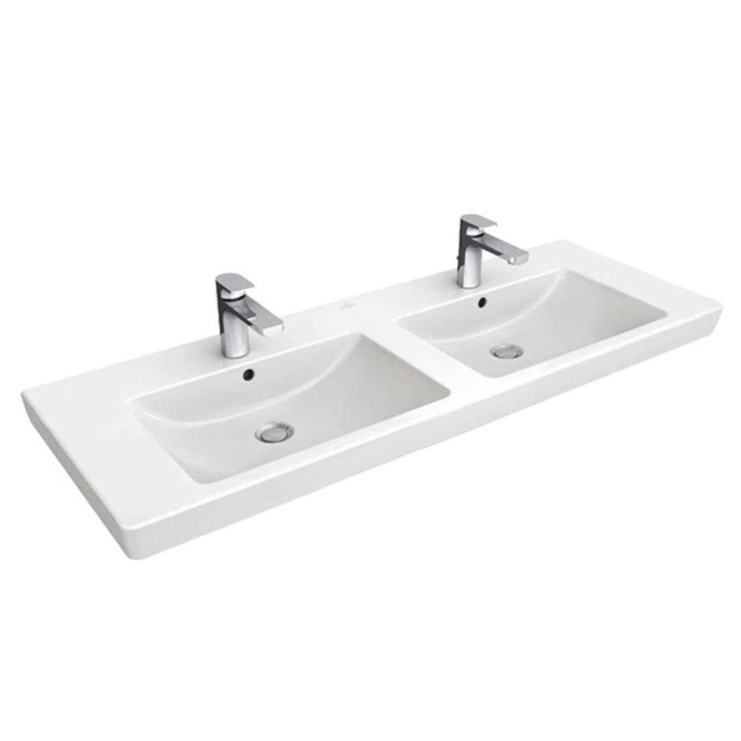 Villeroy & Boch Subway 2.0 Dvojumývadlo nábytkové, 130x47 cm, s prepadom a otvormi na batérie, CeramicPlus, biela 7175D0R1