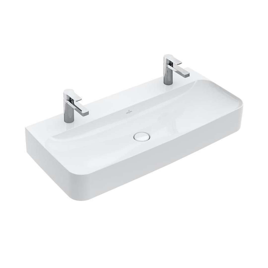 Villeroy & Boch Finion Dvojumývadlo bez prepadu, 100x47 cm, s CeramicPlus, alpská biela 4168A1R1