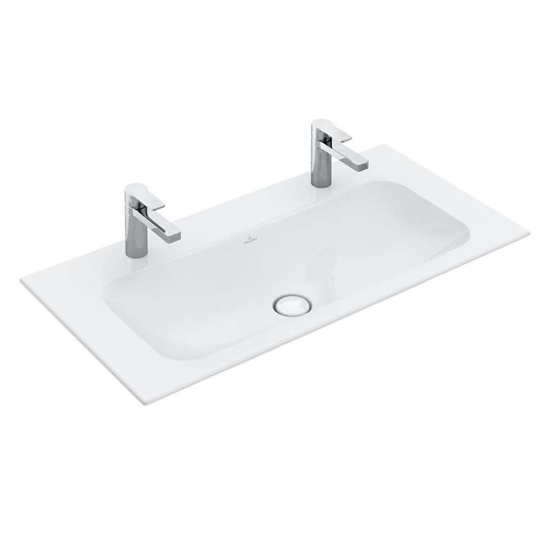 Villeroy & Boch Finion Dvojumývadlo, 100x50 cm, bez prepadu, 2 otvory na batérie, CeramicPlus, alpská biela 4164A1R1