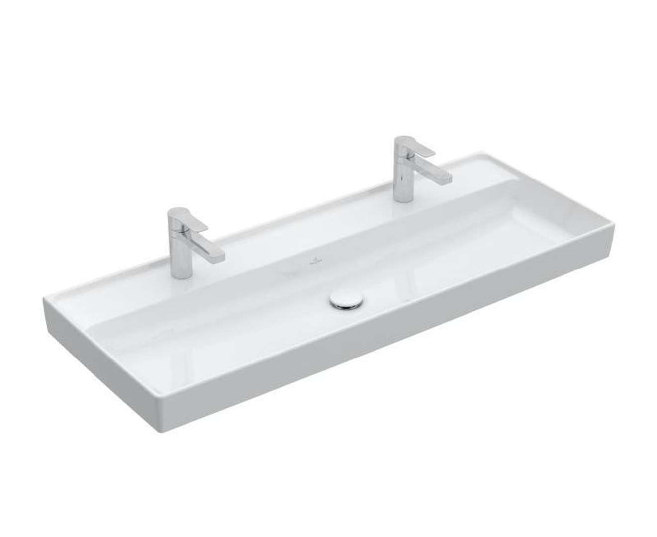 Villeroy & Boch Collaro Dvojumývadlo nábytkové, 120x47 cm, bez prepadu, 2 otvory na batériu, CeramicPlus, Stone White 4A33C1RW