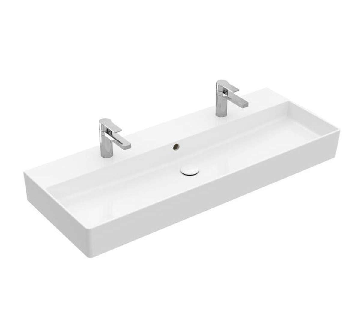 Villeroy & Boch Memento 2.0 Dvojumývadlo, 120x47 cm, s prepadom, 2 otvory na batériu, CeramicPlus, alpská biela 4A22C4R1