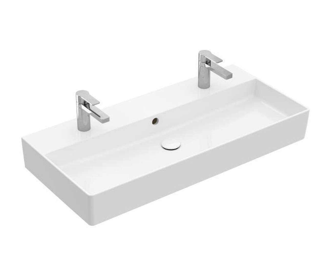 Villeroy & Boch Memento 2.0 Dvojumývadlo nábytkové 100x47 cm, s prepadom, 2 otvory na batériu, CeramicPlus, alpská biela 4A221LR1
