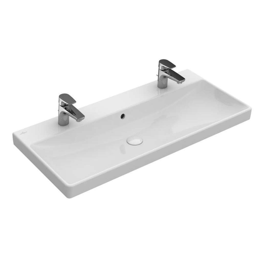 Villeroy & Boch Avento Dvojumývadlo nábytkové, 100x47 cm, s prepadom, otvory na batérie, CeramicPlus, Stone White 4156A4RW