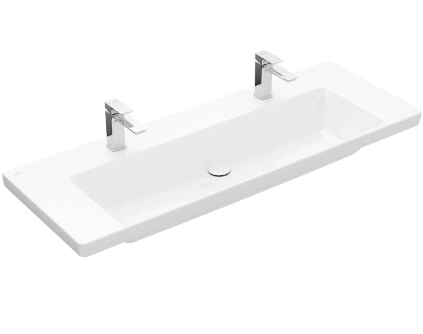 Villeroy & Boch Subway 3.0 Dvojumývadlo 130x48 cm, bez prepadu, otvory na batérie, CeramicPlus, alpská biela 4A70D1R1