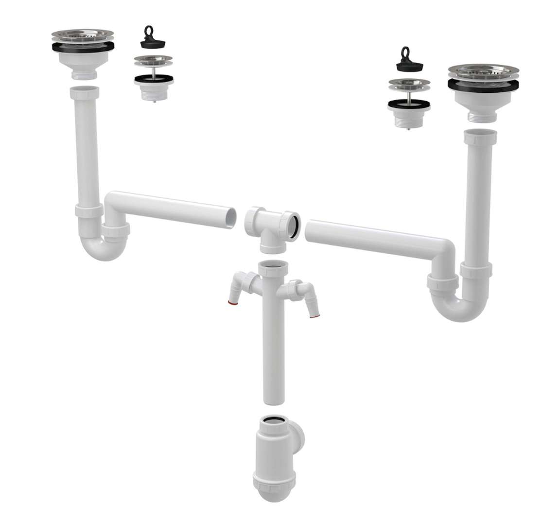 Alcadrain Sifóny Sifón pre dvojdrez, univerzálny, s 2 prípojkami, plast A8000