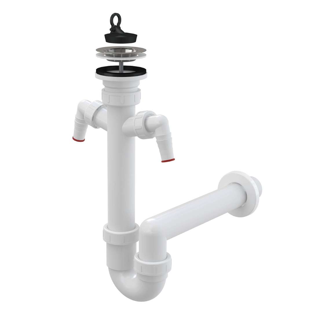 Alcadrain Sifóny Drezový sifón, priemer 70 mm, s 2 prípojkami, plast A820-DN40