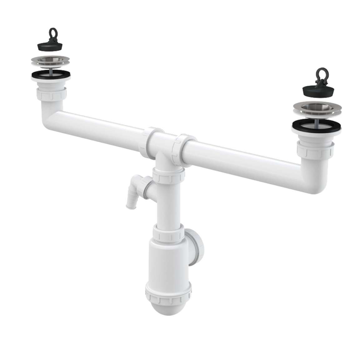 Alcadrain Sifóny Sifón pre dvojdrez, priemer 70 mm, s prípojkou, plast A449P-DN50/40