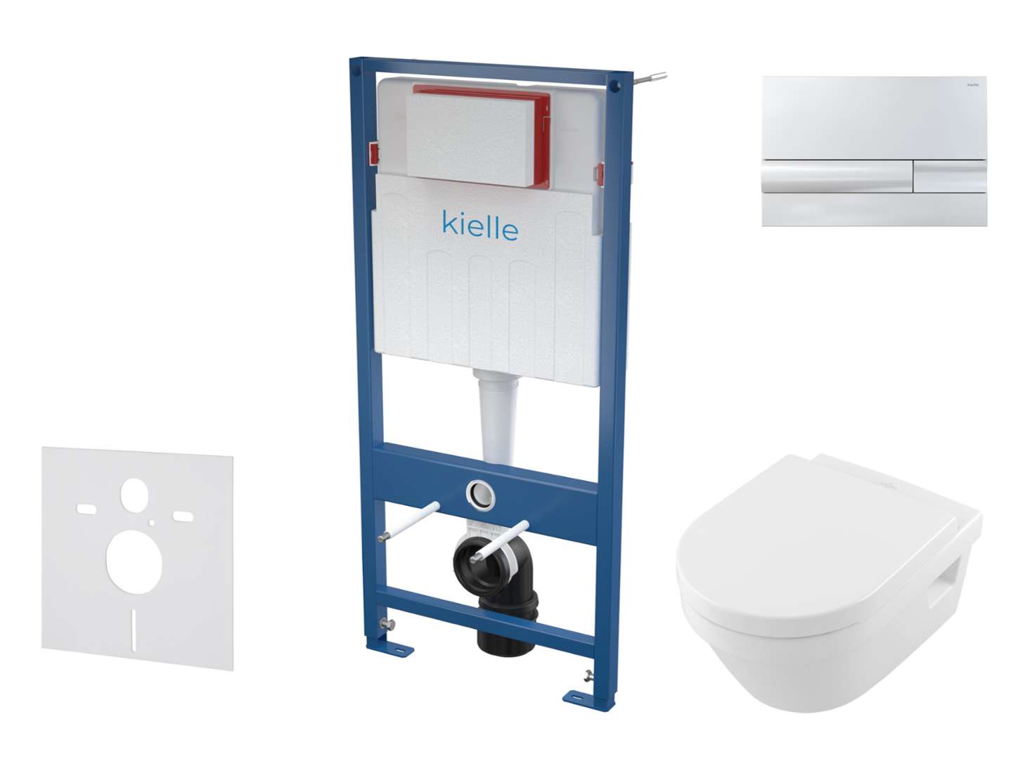 kielle Genesis Set predstenovej inštalácie, klozetu Architectura a dosky softclose, CeramicPlus, tlačidlo Gemini l, lesklý chróm SANI11AK1101