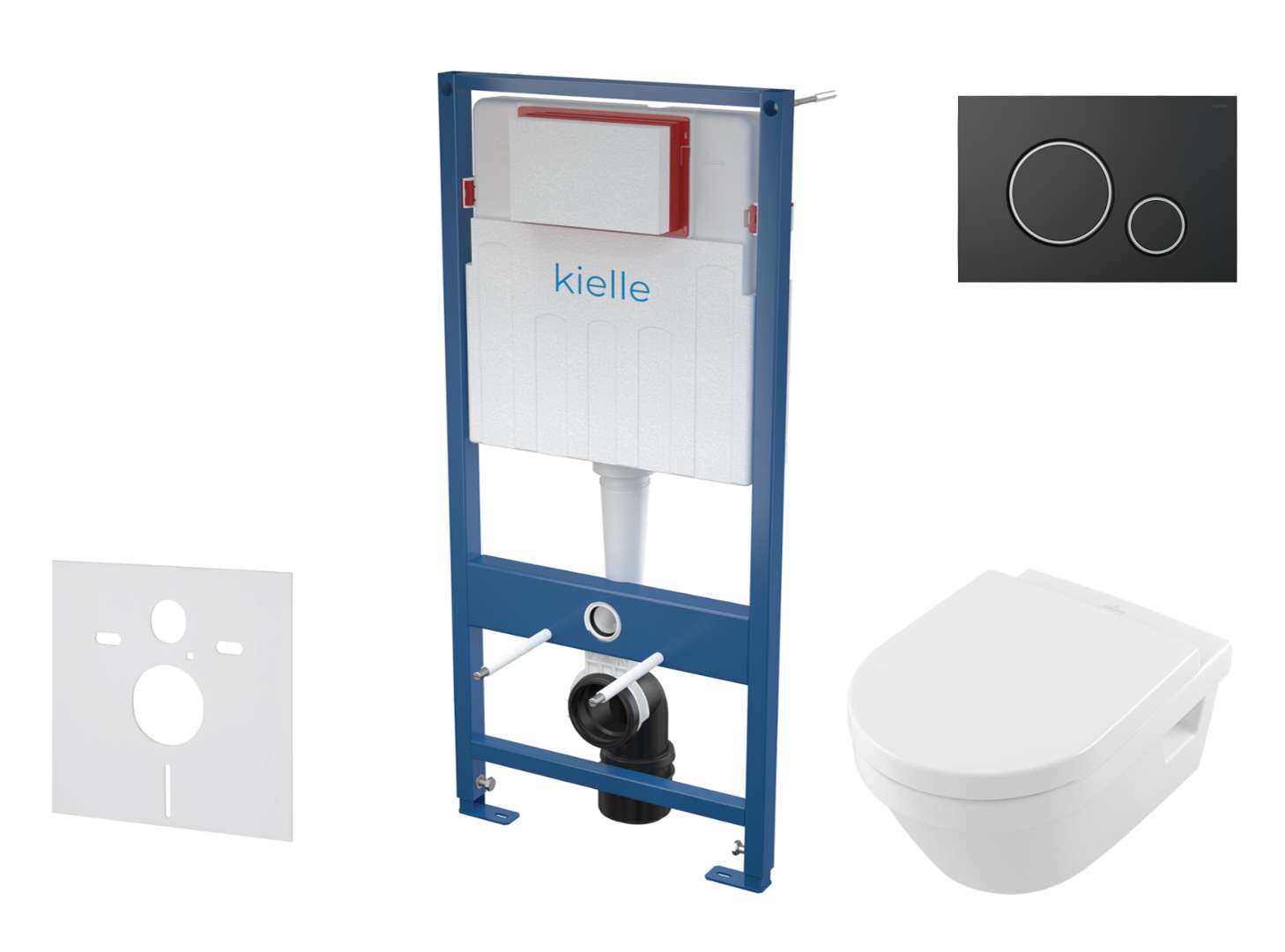 kielle Genesis Set predstenovej inštalácie, klozetu Architectura a dosky softclose, CeramicPlus, tlačidlo Gemini ll, matná čierna/chróm SANI11AK5103