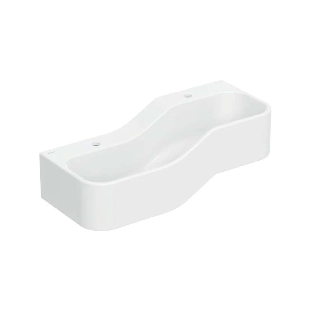 Geberit Bambini Dvojumývadlo pre deti, 90x39 cm, ľavé, bez prepadu, 2 otvory na batériu, alpská biela 502.973.00.1