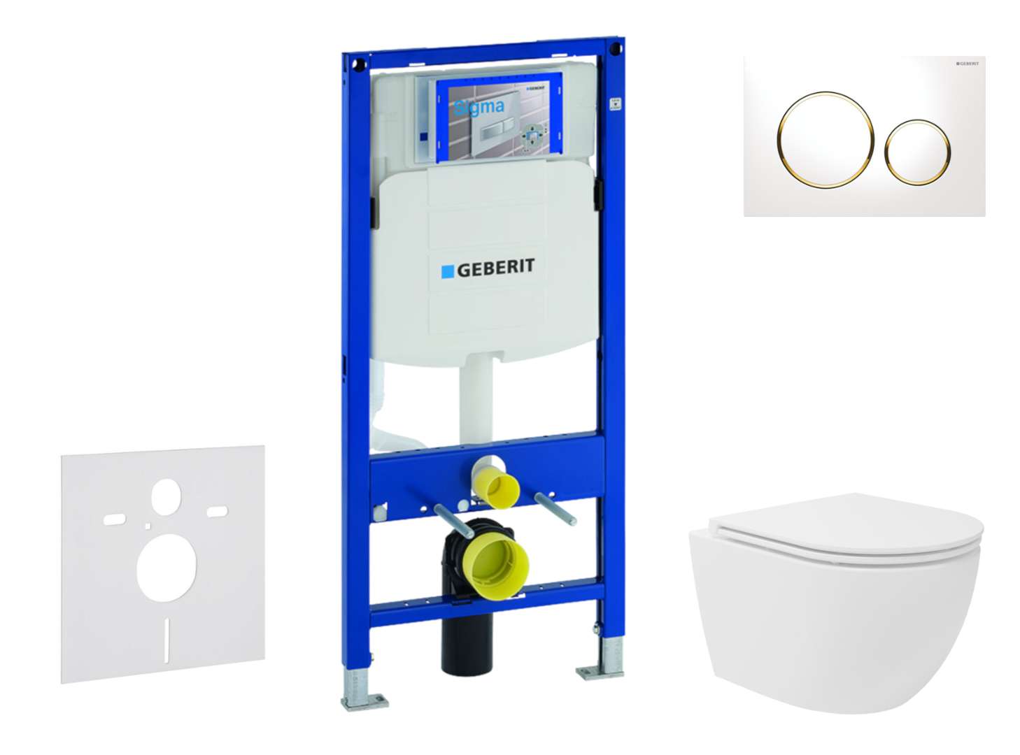 Geberit Duofix Set predstenovej inštalácie, kompaktného klozetu Oudee Vortex a dosky softclose, tlačidlo Sigma20, biela/pozlátená SANI11CA3165