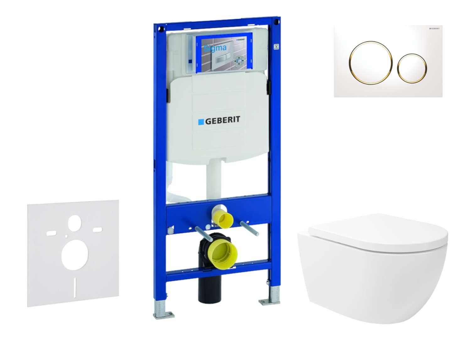 Geberit Duofix Set predstenovej inštalácie, klozetu Oudee Vortex a dosky softclose, tlačidlo Sigma20, biela/pozlátená SANI11CA3176