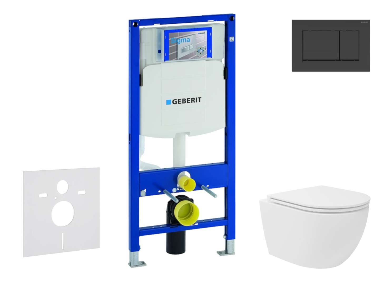 Geberit Duofix Set predstenovej inštalácie, kompaktného klozetu Oudee Vortex a dosky softclose, tlačidlo Sigma30, matná čierna/čierna SANI11CA5138