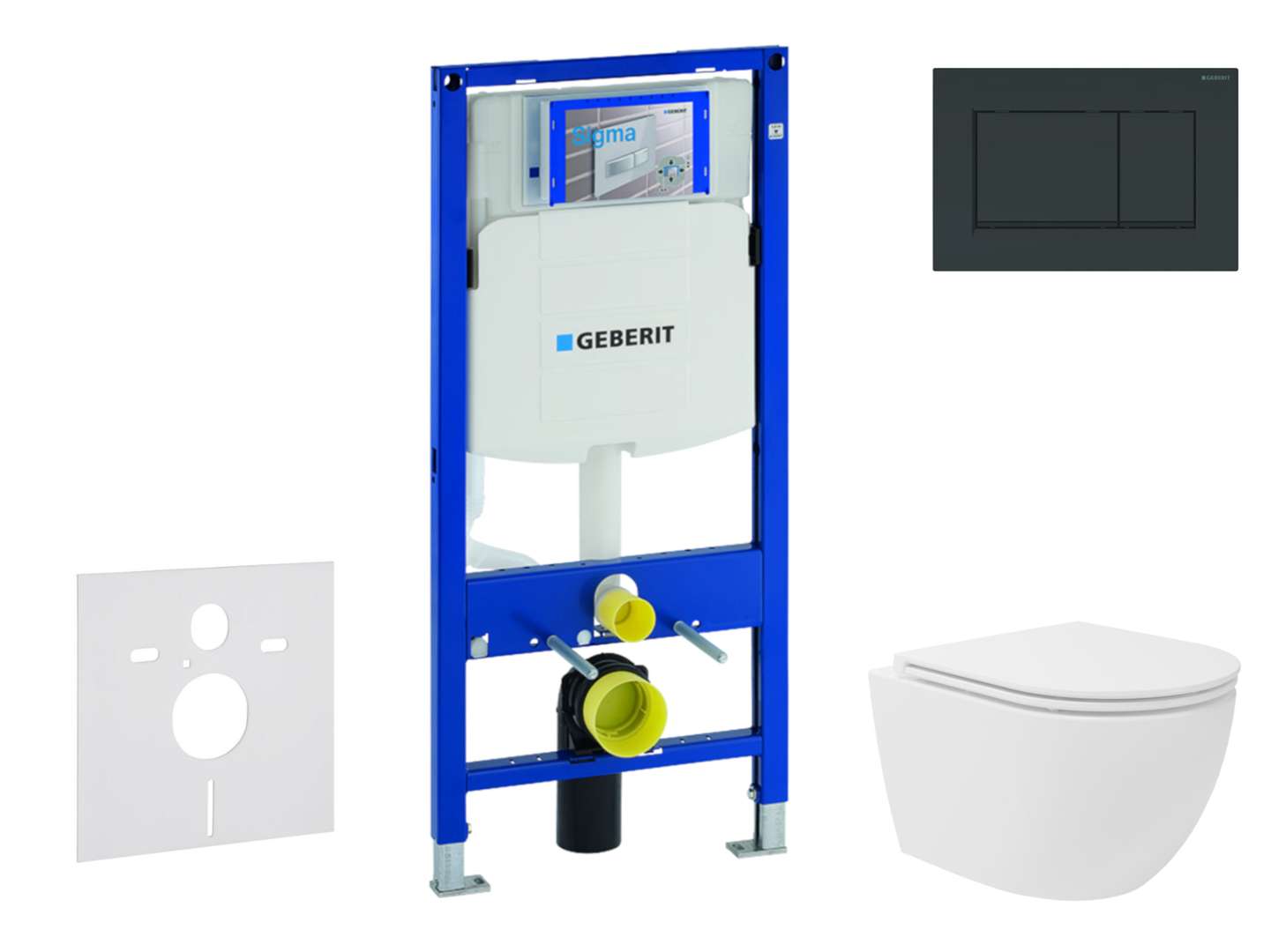 Geberit Duofix Set predstenovej inštalácie, kompaktného klozetu Oudee Vortex a dosky softclose, tlačidlo Sigma30, čierna lesk/čierna mat SANI11CA5141