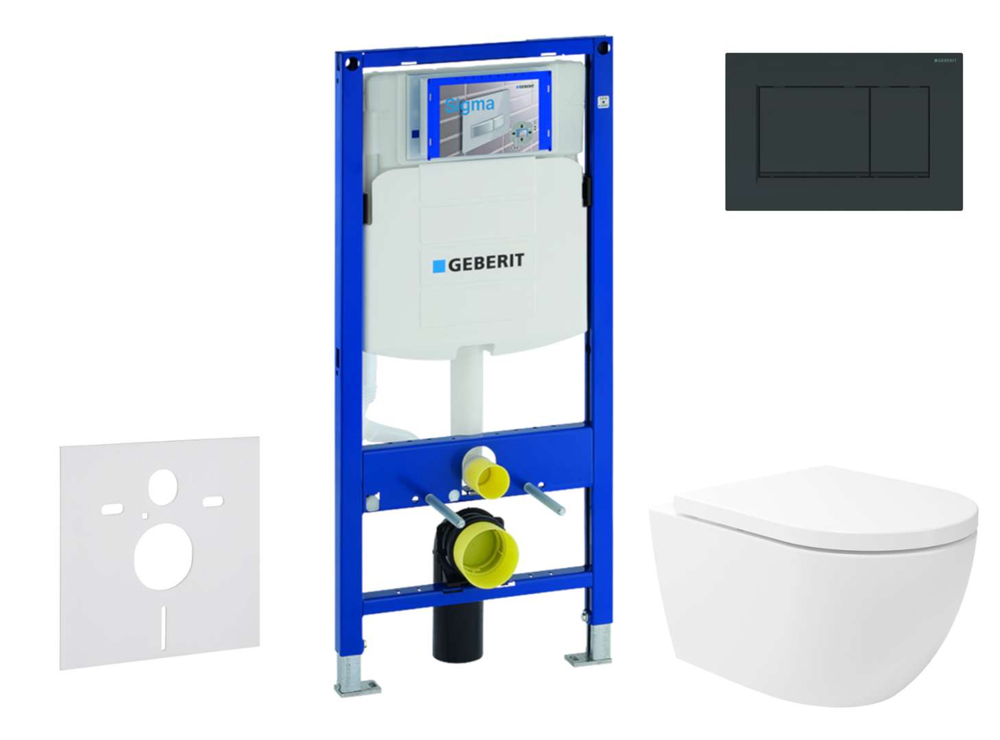 Geberit Duofix Set predstenovej inštalácie, klozetu Oudee Vortex a dosky softclose, tlačidlo Sigma30, čierna lesk/čierna mat SANI11CA5147