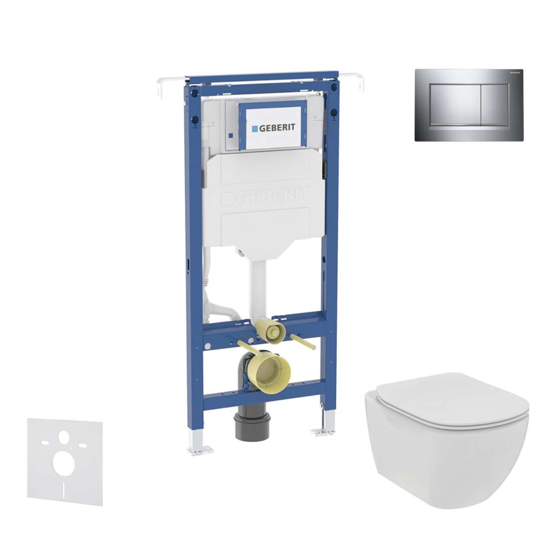 Geberit Duofix Set predstenovej inštalácie, klozetu a dosky Ideal Standard Tesi, tlačidla Sigma20, Rimless, SoftClose, lesklý chróm/chróm mat SANI11CD1100