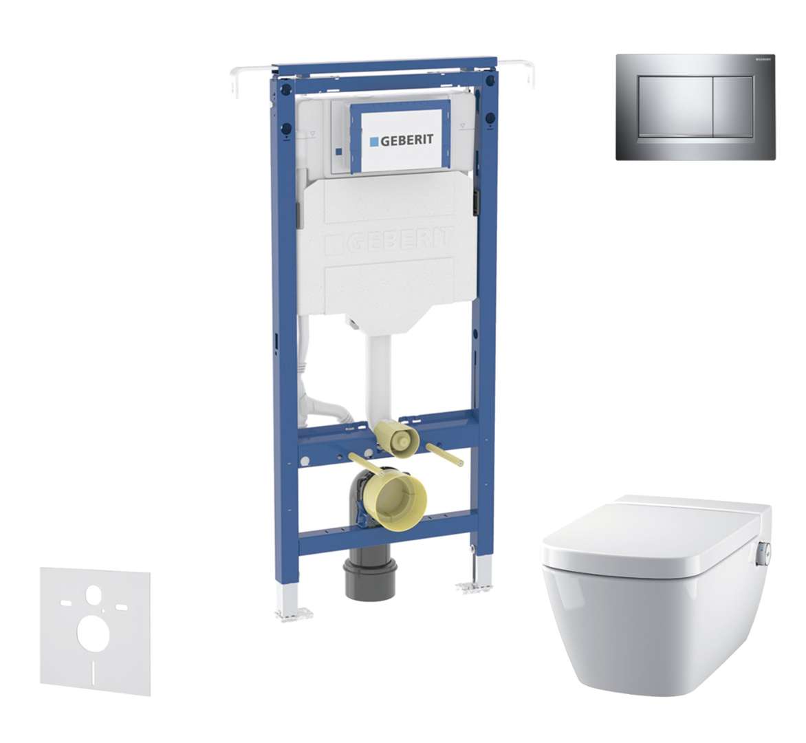 Geberit Duofix Set predstenovej inštalácie, klozetu a dosky Tece One, tlačidla Sigma30, Rimless, SoftClose, lesklý chróm/chróm mat SANI11CT1102