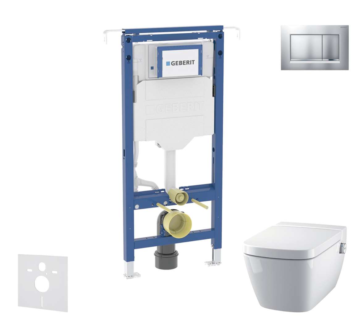 Geberit Duofix Set predstenovej inštalácie, klozetu a dosky Tece One, tlačidla Sigma30, Rimless, SoftClose, matný chróm/chróm SANI11CT2101