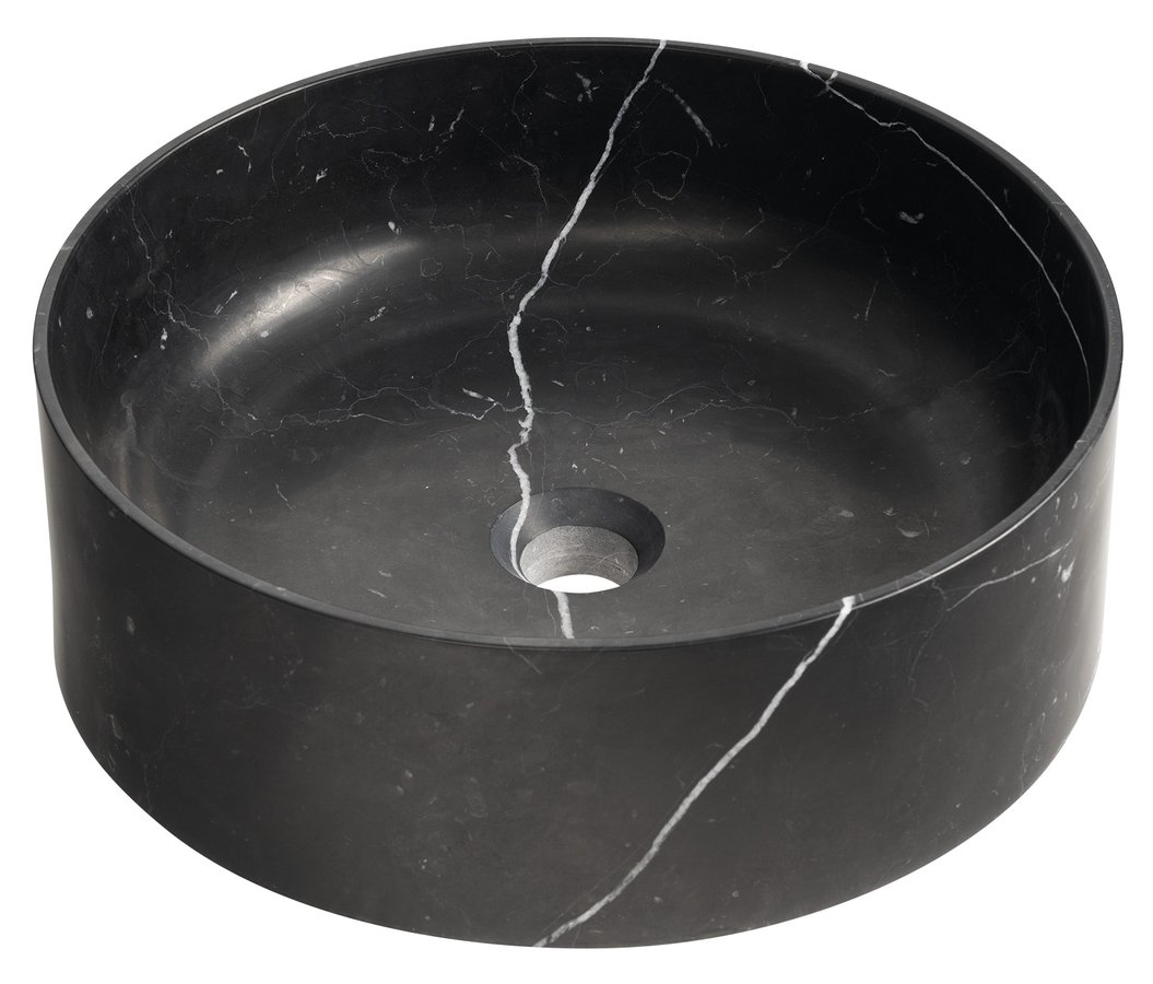 Sapho BLOK kamenné umyvadlo na desku, priemer 40cm, černá mat Marquin 2401-52