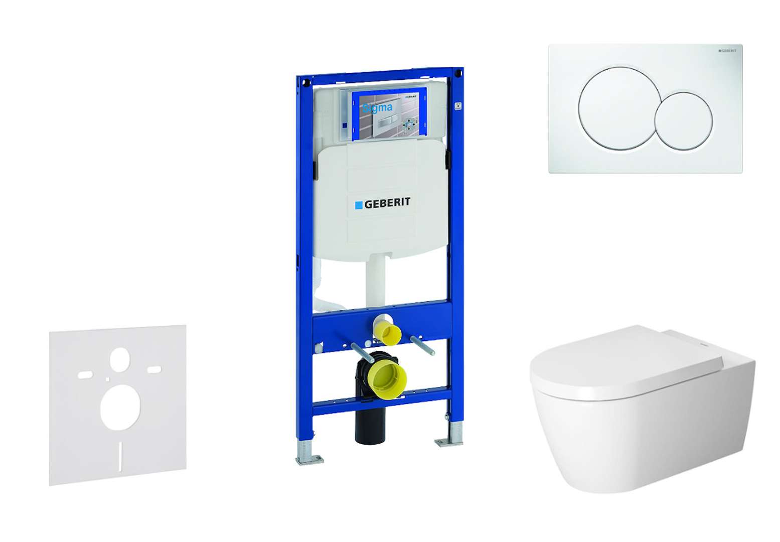 Geberit Duofix Modul na závesné WC s tlačidlom Sigma01, alpská biela + Duravit ME by Starck - WC a doska, Rimless, SoftClose 111.300.00.5 NM1
