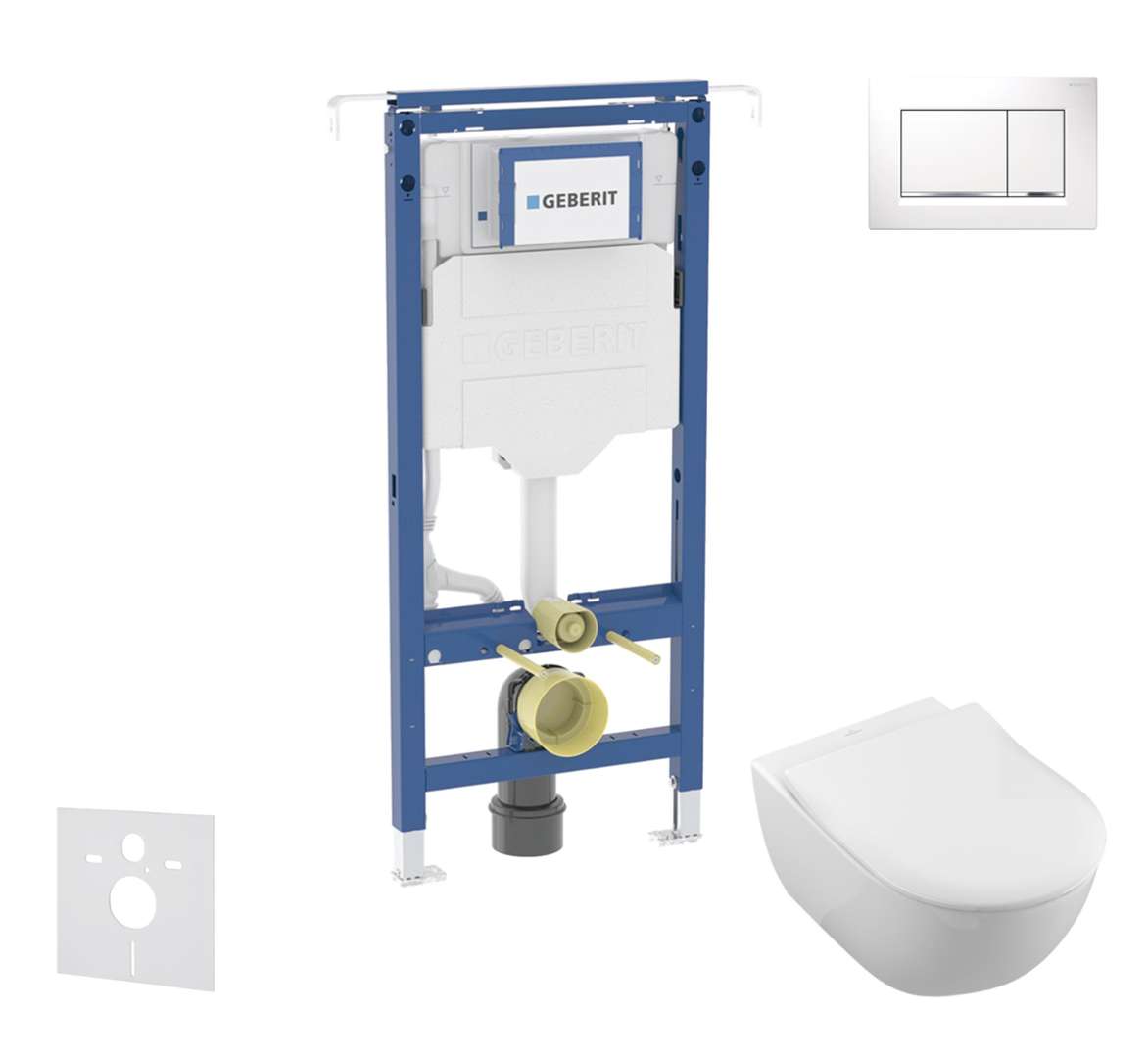 Geberit Duofix Set predstenovej inštalácie, klozetu a dosky Villeroy Boch, tlačidla Sigma30, DirectFlush, SoftClose, CeramicPlus, biela/lesklý chróm SANI11CK3116
