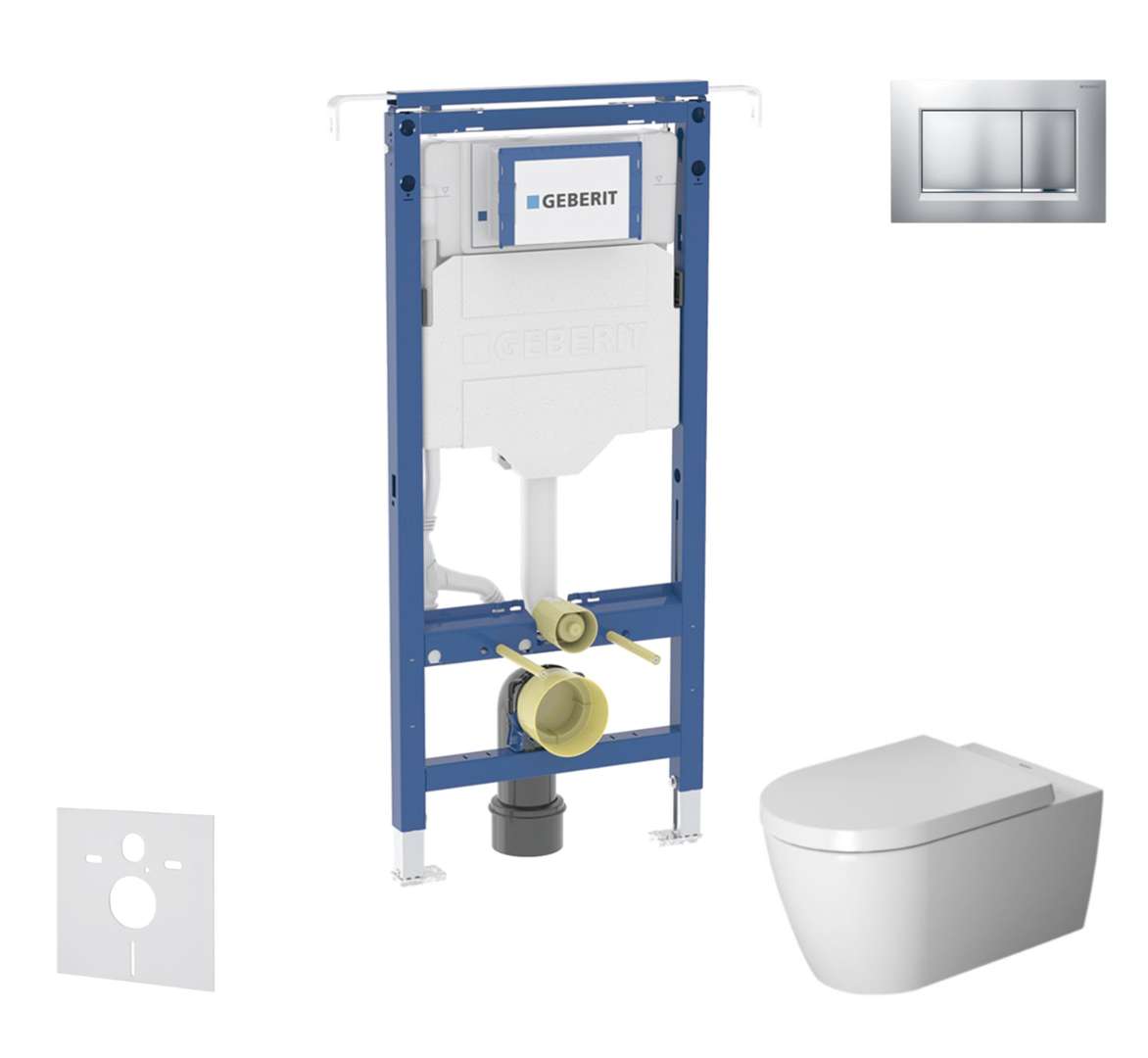 Geberit Duofix Set predstenovej inštalácie, klozetu a dosky Duravit ME by Starck, tlačidla Sigma30, Rimless, SoftClose, matný chróm/chróm SANI11CP2104