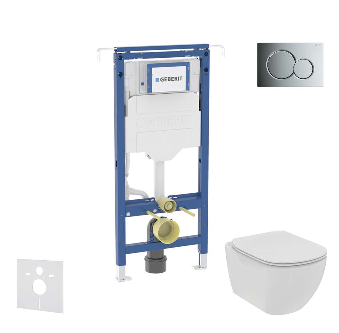 Geberit Duofix Set predstenovej inštalácie, klozetu a dosky Ideal Standard Tesi, tlačidla Sigma01, Rimless, SoftClose, lesklý chróm SANI11CD1102