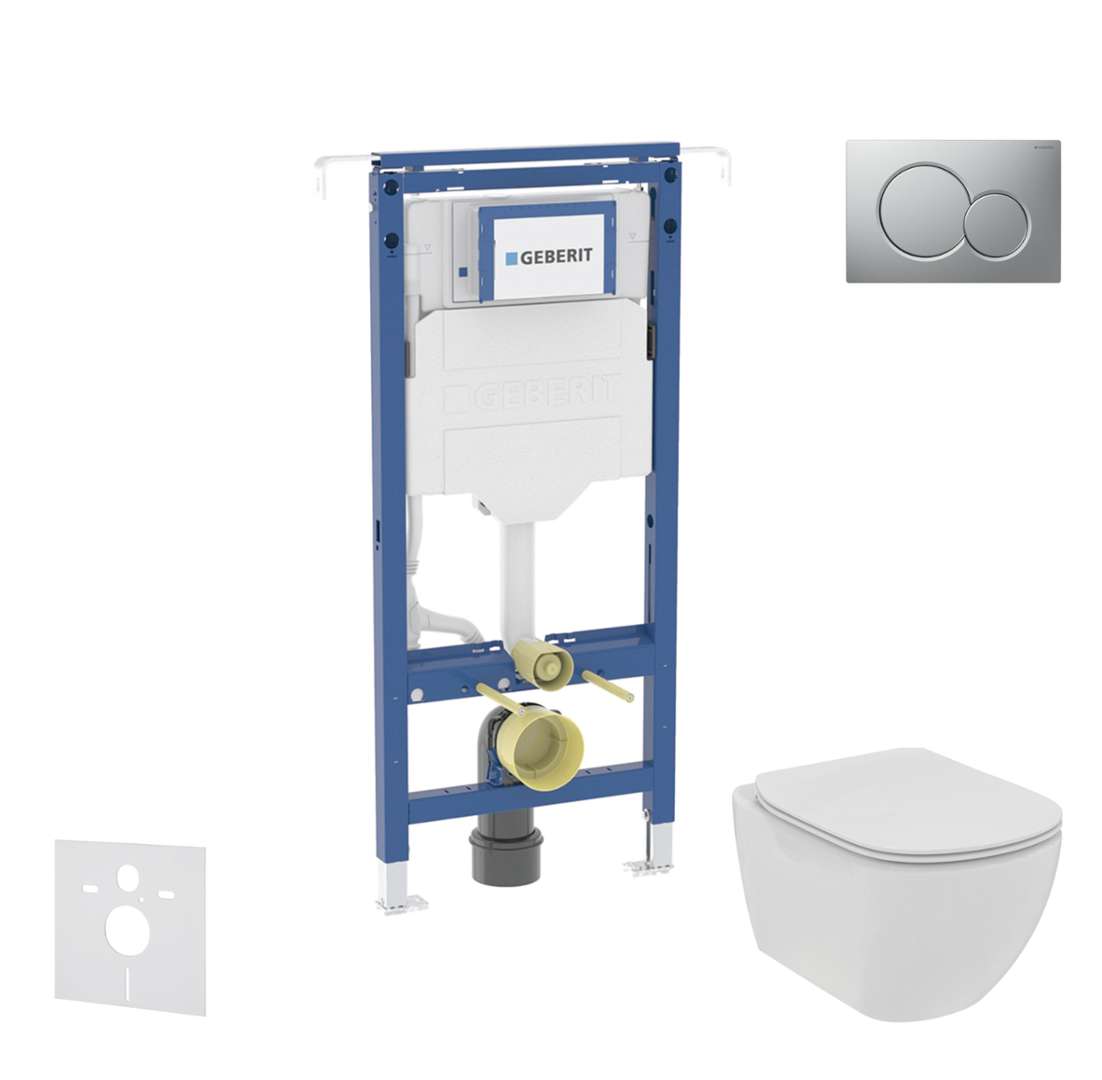Geberit Duofix Set predstenovej inštalácie, klozetu a dosky Ideal Standard Tesi, tlačidla Sigma01, Rimless, SoftClose, matný chróm SANI11CD2105