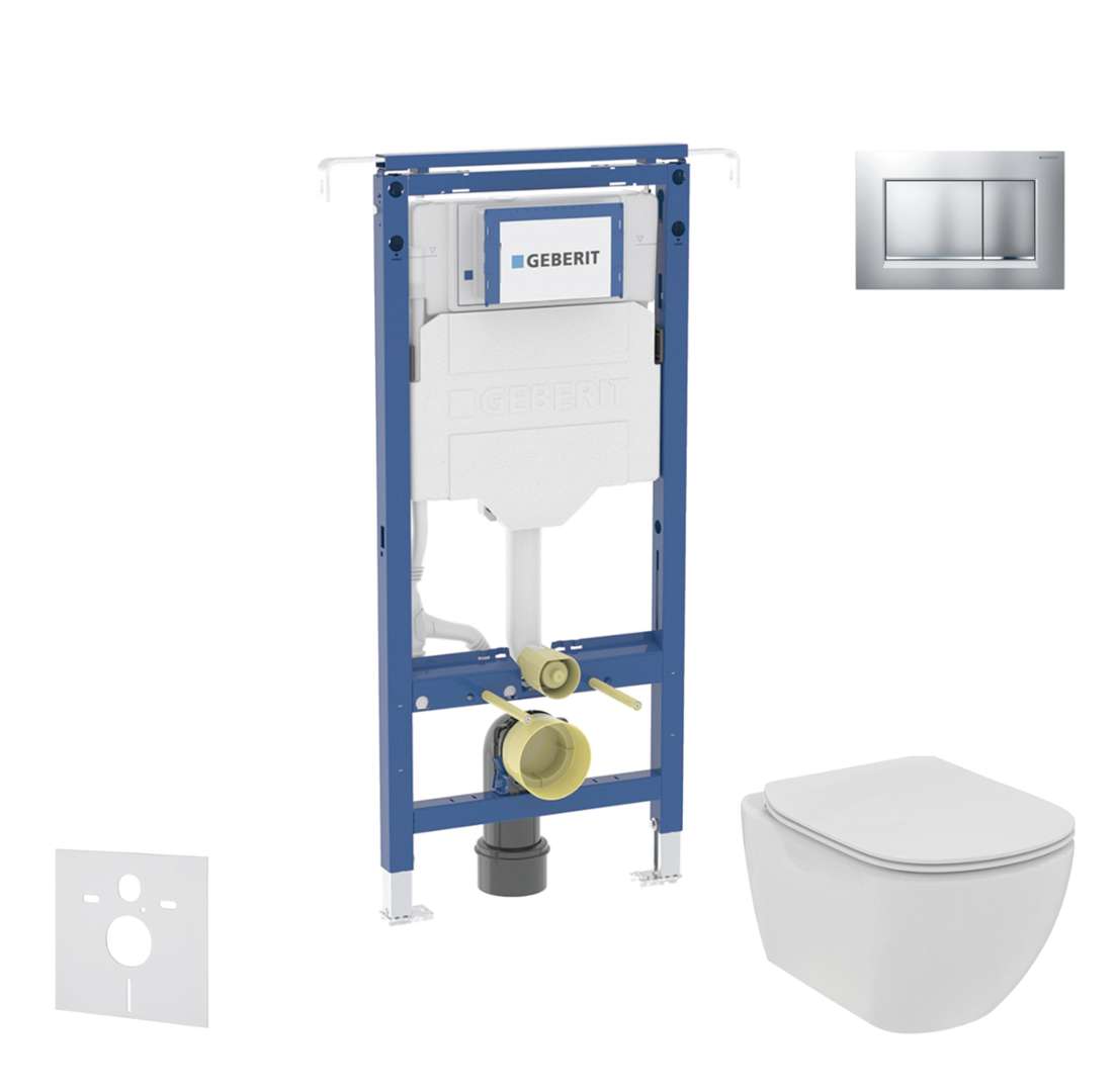 Geberit Duofix Set predstenovej inštalácie, klozetu a dosky Ideal Standard Tesi, tlačidla Sigma30, Rimless, SoftClose, matný chróm/chróm SANI11CD2107