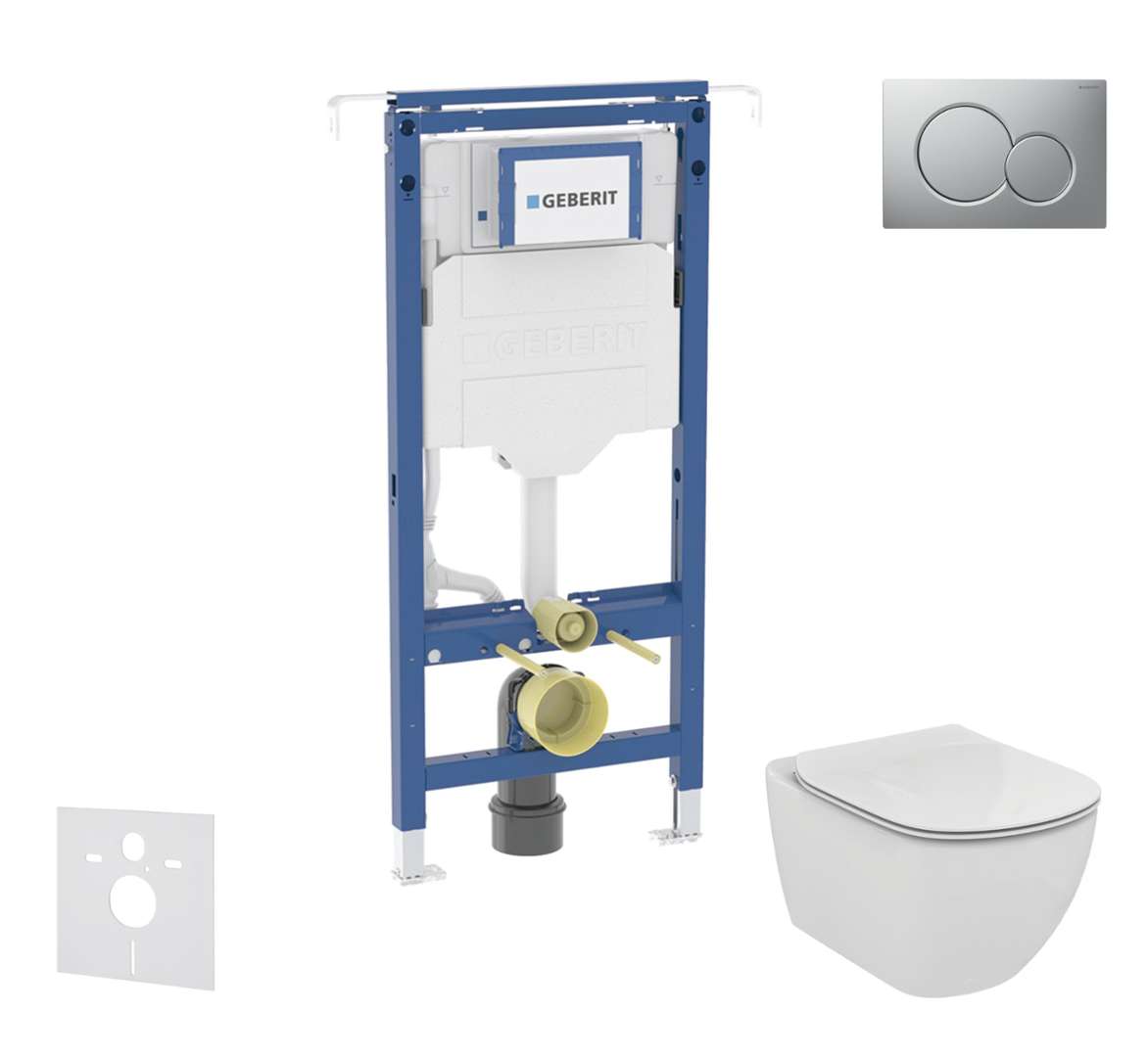 Geberit Duofix Set predstenovej inštalácie, klozetu a dosky Ideal Standard Tesi, tlačidla Sigma01, Aquablade, SoftClose, matný chróm SANI11CD2111