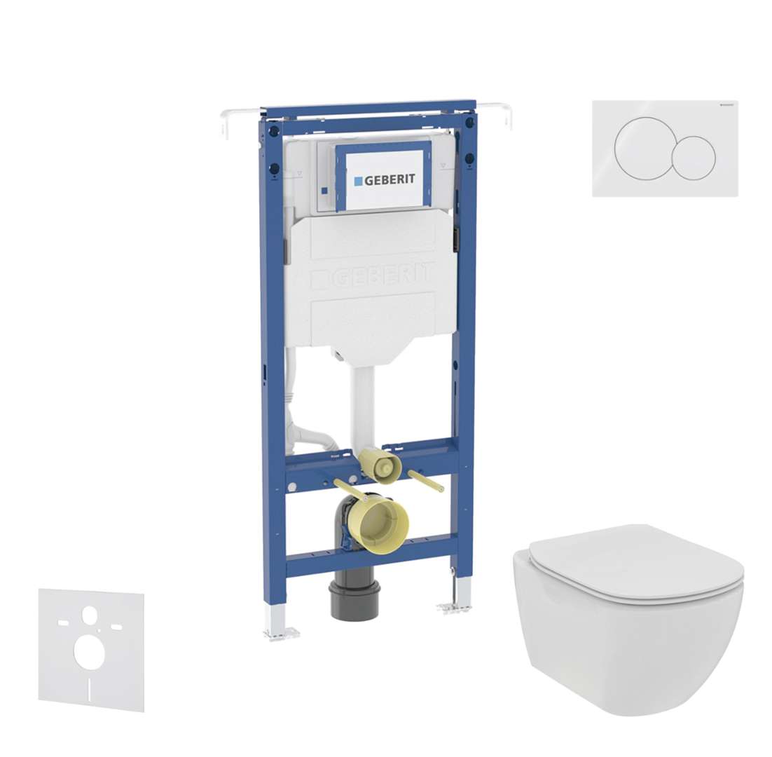 Geberit Duofix Set predstenovej inštalácie, klozetu a dosky Ideal Standard Tesi, tlačidla Sigma01, Rimless, SoftClose, alpská biela SANI11CD3101