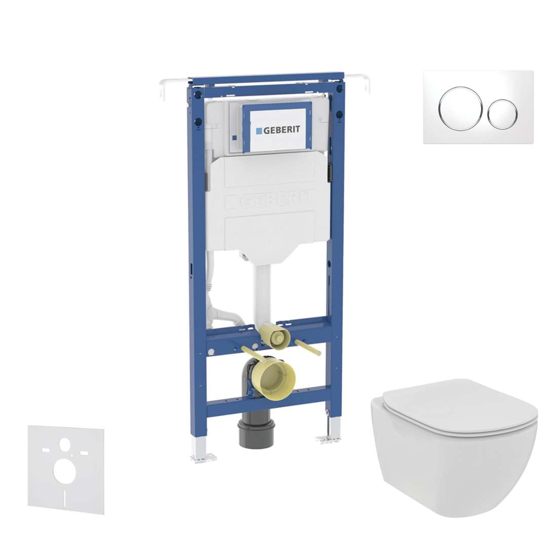 Geberit Duofix Set predstenovej inštalácie, klozetu a dosky Ideal Standard Tesi, tlačidla Sigma20, Rimless, SoftClose, biela/chróm SANI11CD3102