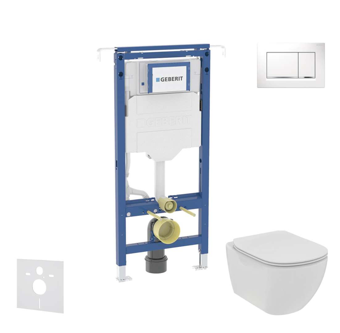 Geberit Duofix Set predstenovej inštalácie, klozetu a dosky Ideal Standard Tesi, tlačidla Sigma20, Rimless, SoftClose, biela/chróm SANI11CD3106
